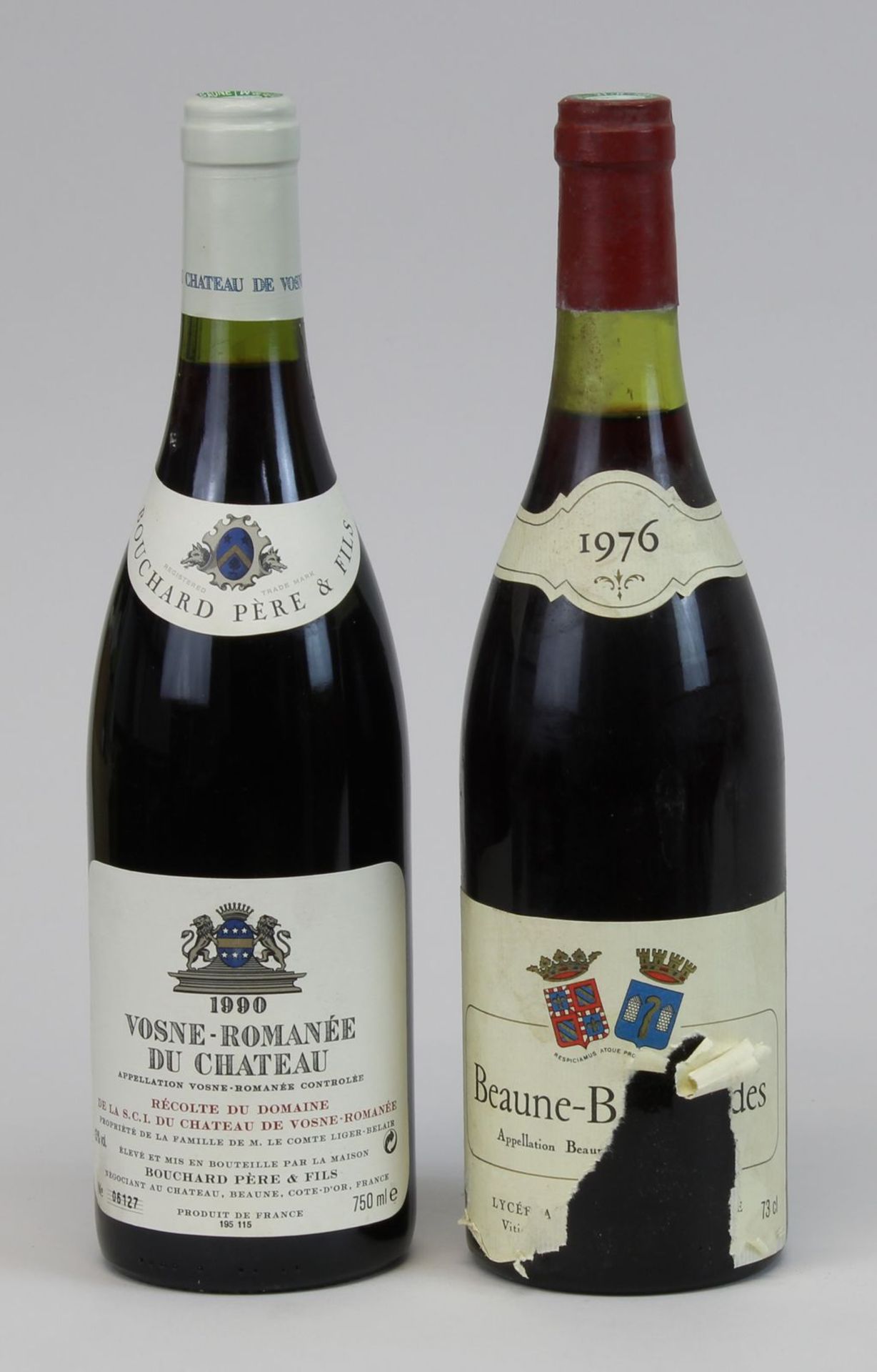 2 Flaschen Rotwein: eine Flasche 1976er Beaune-Bressandes, Lycée Viticole und eine Flasche 1990er