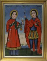 Heiligenmaler, Serbien 19. Jh., Darstellung des heiligen Stephanus im Diakonsgewand und eines