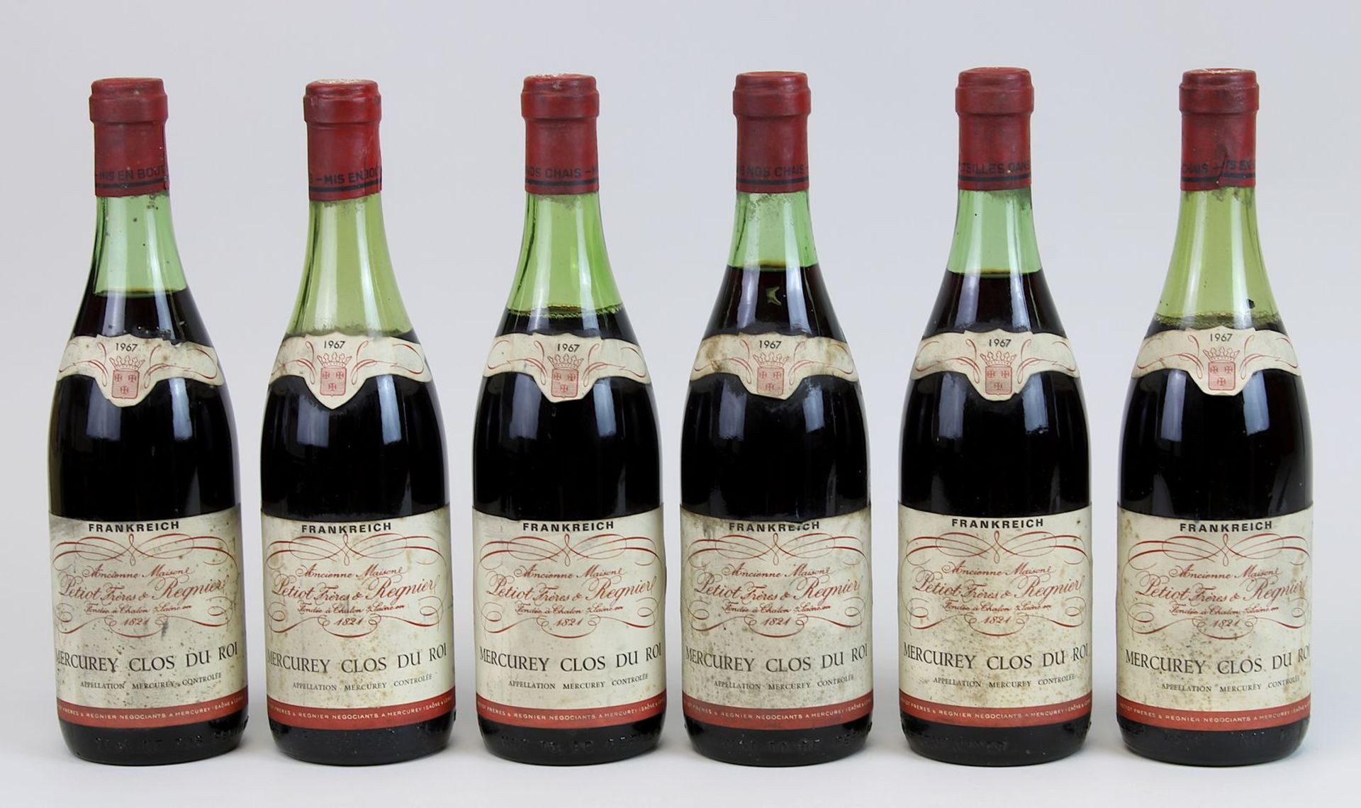 6 Flaschen 1967er Mercurey Clos Du Roi, Petiot Frères & Regnier, Chalon sur Saône, Füllhöhen: