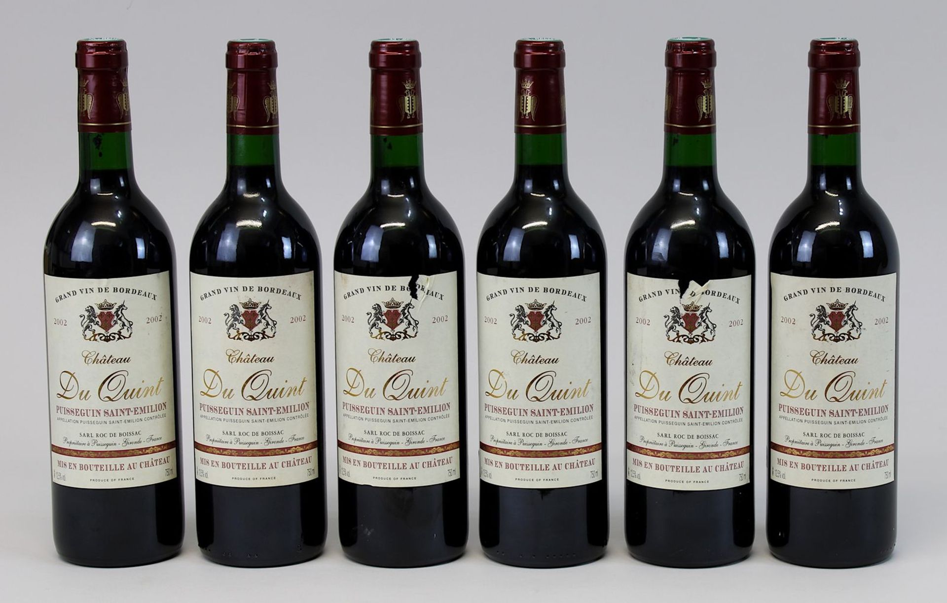 6 Flaschen 2002er Château Du Quint, Puisseguin Saint-Emilion, Sarl Roc De boissac, Gironde,