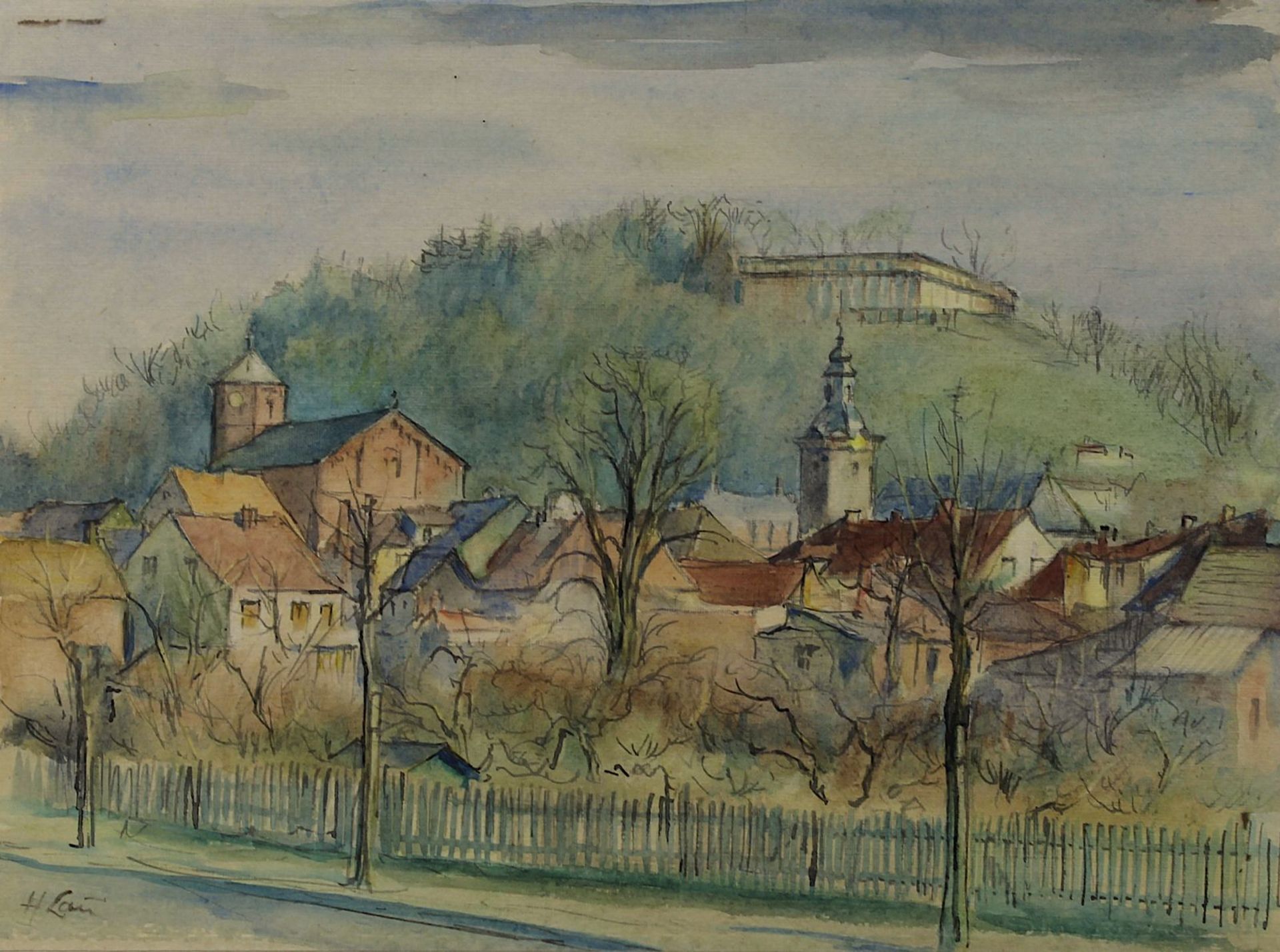 Lau, Heinrich (Homburg 1899 - 1998 Homburg), Homburg mit Blick auf den Schlossberg, Aquarell, - Bild 2 aus 2