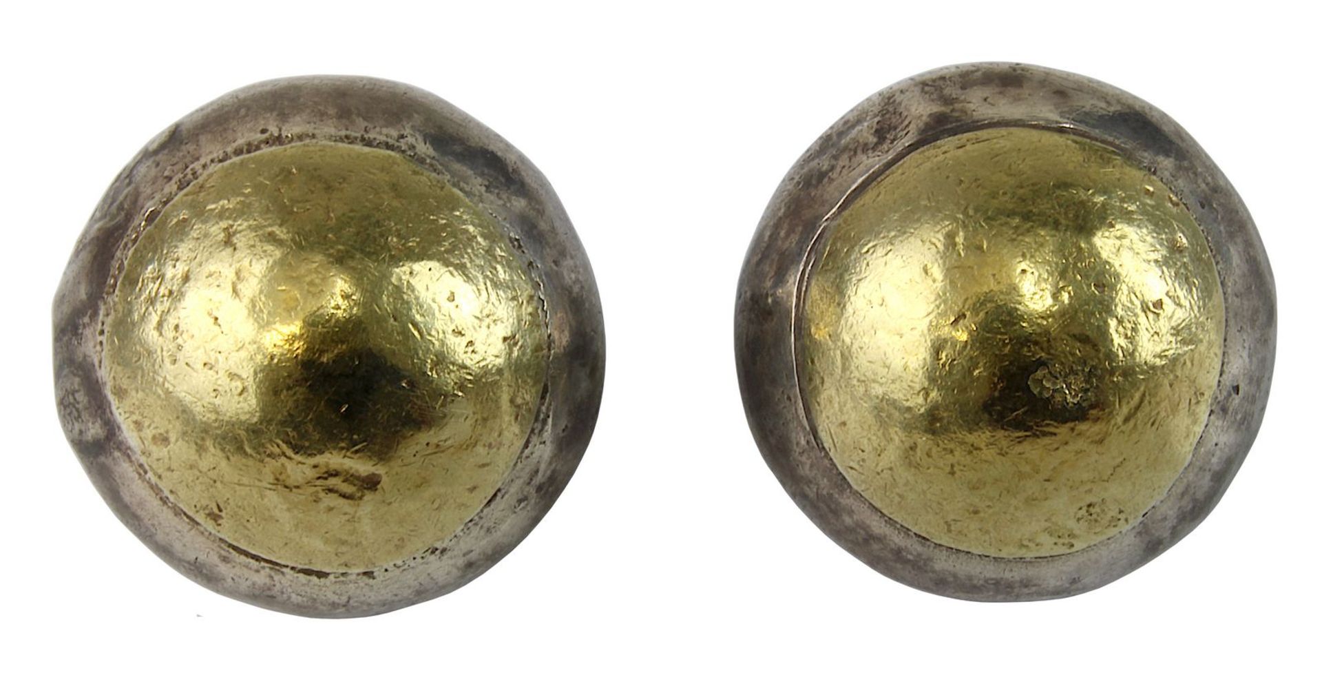 Paar Ohrstecker aus Silber und Gold mit Clip-Verschluss, Goldschmiedearbeit, runde Ohrstecker aus