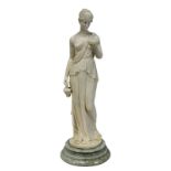 Gussfigur einer Frauenfigur im antiken Gewand, 2. H. 20. Jh., Halbakt, die Figur hält eine Schale u.