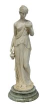 Gussfigur einer Frauenfigur im antiken Gewand, 2. H. 20. Jh., Halbakt, die Figur hält eine Schale u.