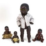 Konvolut aus vier afrikanischen Puppen, 3 Puppen aus Zelluloid, 1930-1950, 1 von Schildkröt, Größe