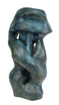 Mangold, Madeleine (geb. Ottweiler/Saar 1947), Abstrakte Keramikfigur in Blaugrün, heller