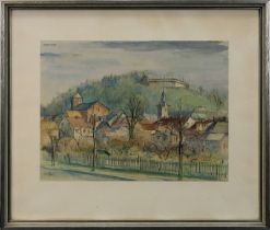 Lau, Heinrich (Homburg 1899 - 1998 Homburg), Homburg mit Blick auf den Schlossberg, Aquarell,