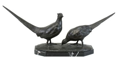 Poertzel, Otto (Scheibe 1876 - 1963 Coburg), Fasanenpaar, Bronze mit schöner Patina, auf