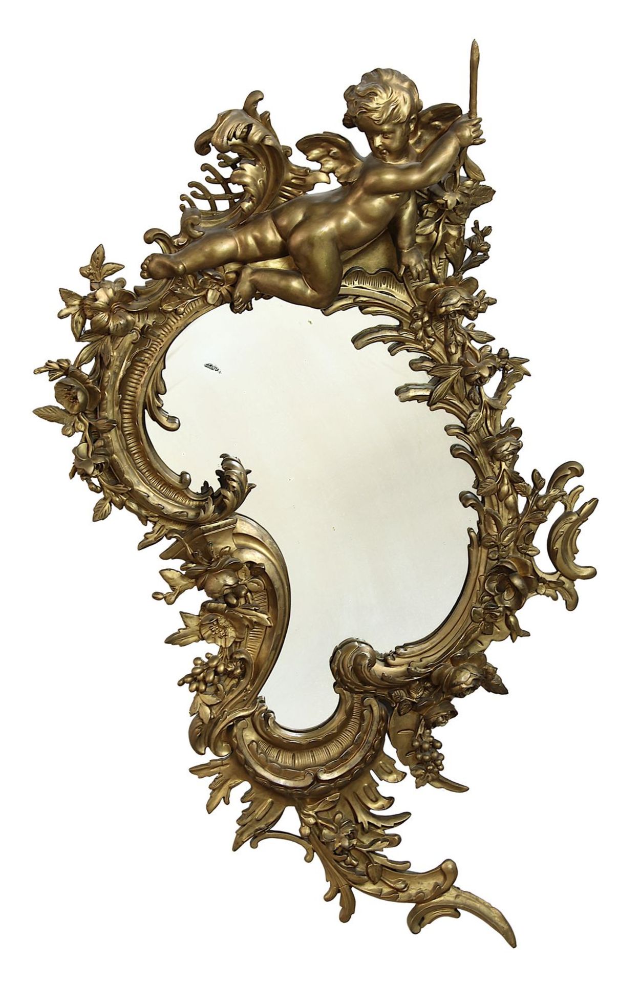 Prunkvoller Spiegel im Barockstil, wohl Frankreich 2. H. 19. Jh., mit Rocaillen, Blatt- u.