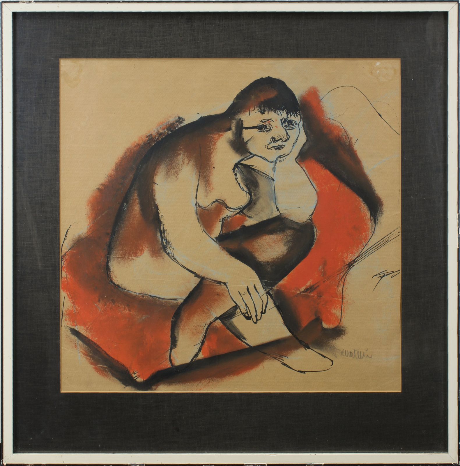 Bernstein, Walter (Neunkirchen 1901 - 1981 Neunkirchen), auf rotem Sitzpolster sitzende Frau,
