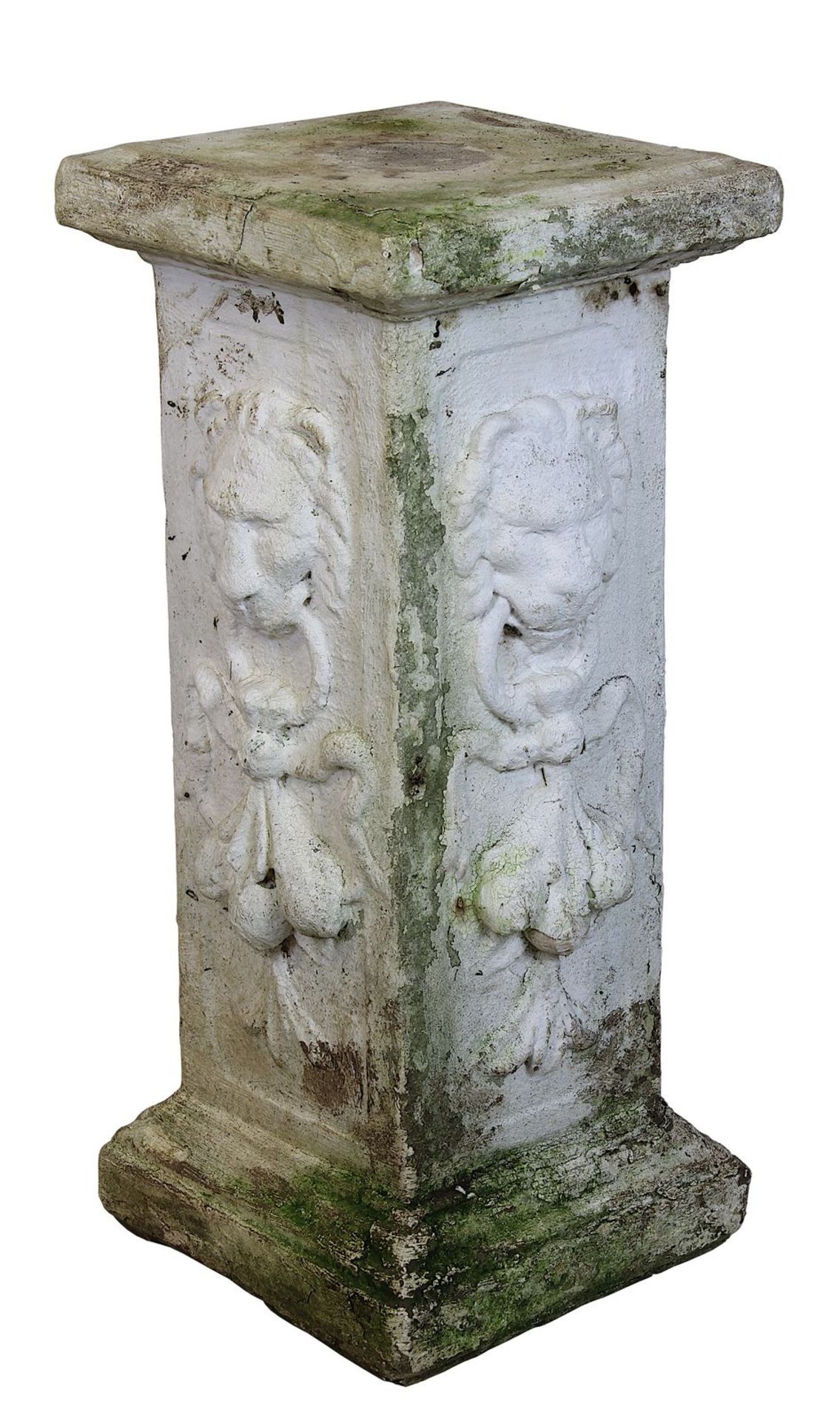 Viereckiges hohes Postament, Steinguss, 2. H. 20. Jh., Schaft allseitig mit reliefierten