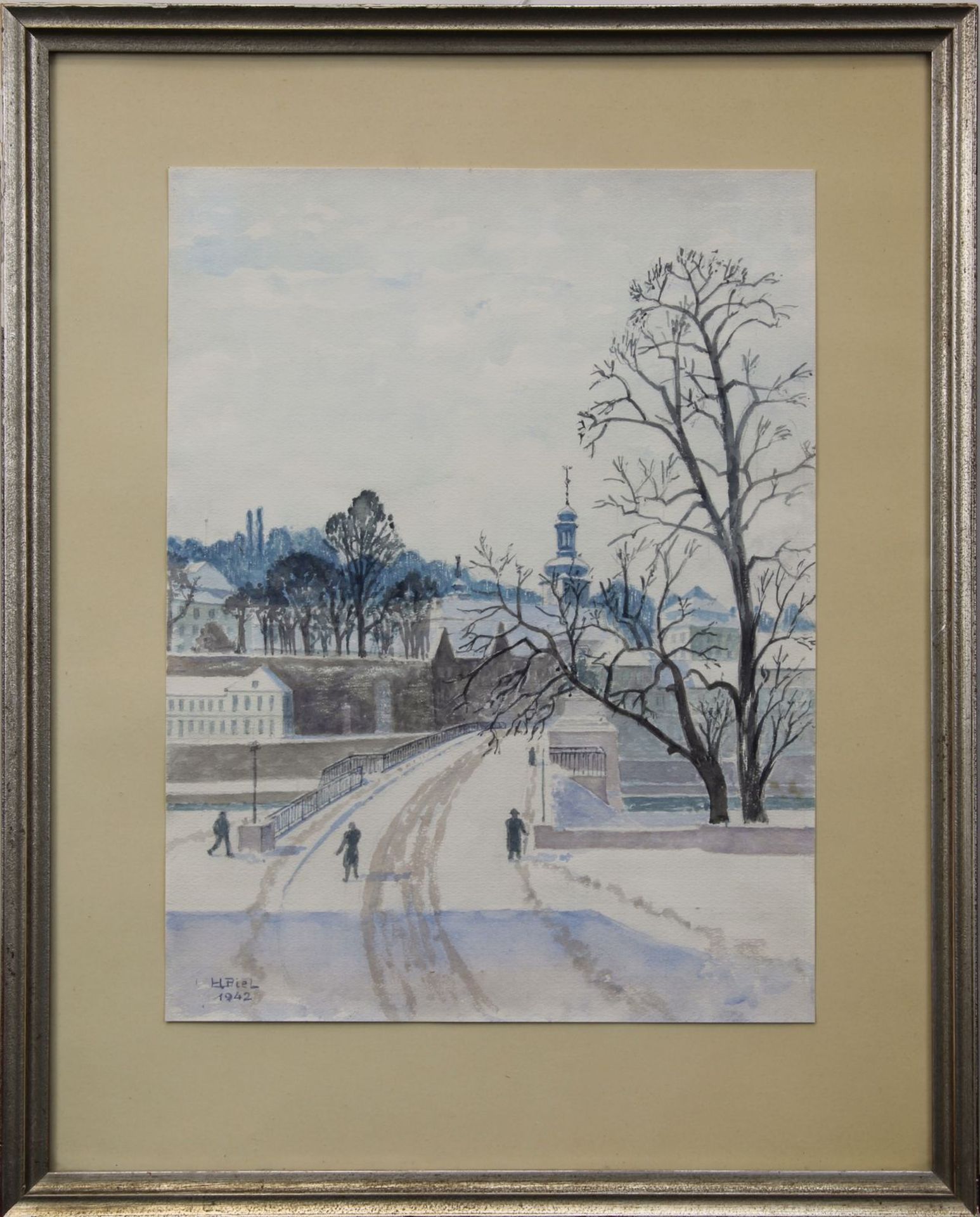 Biel, Heinrich (1888 - 1950/55), Blick über die alte Brücke auf Alt-Saarbrücken mit der