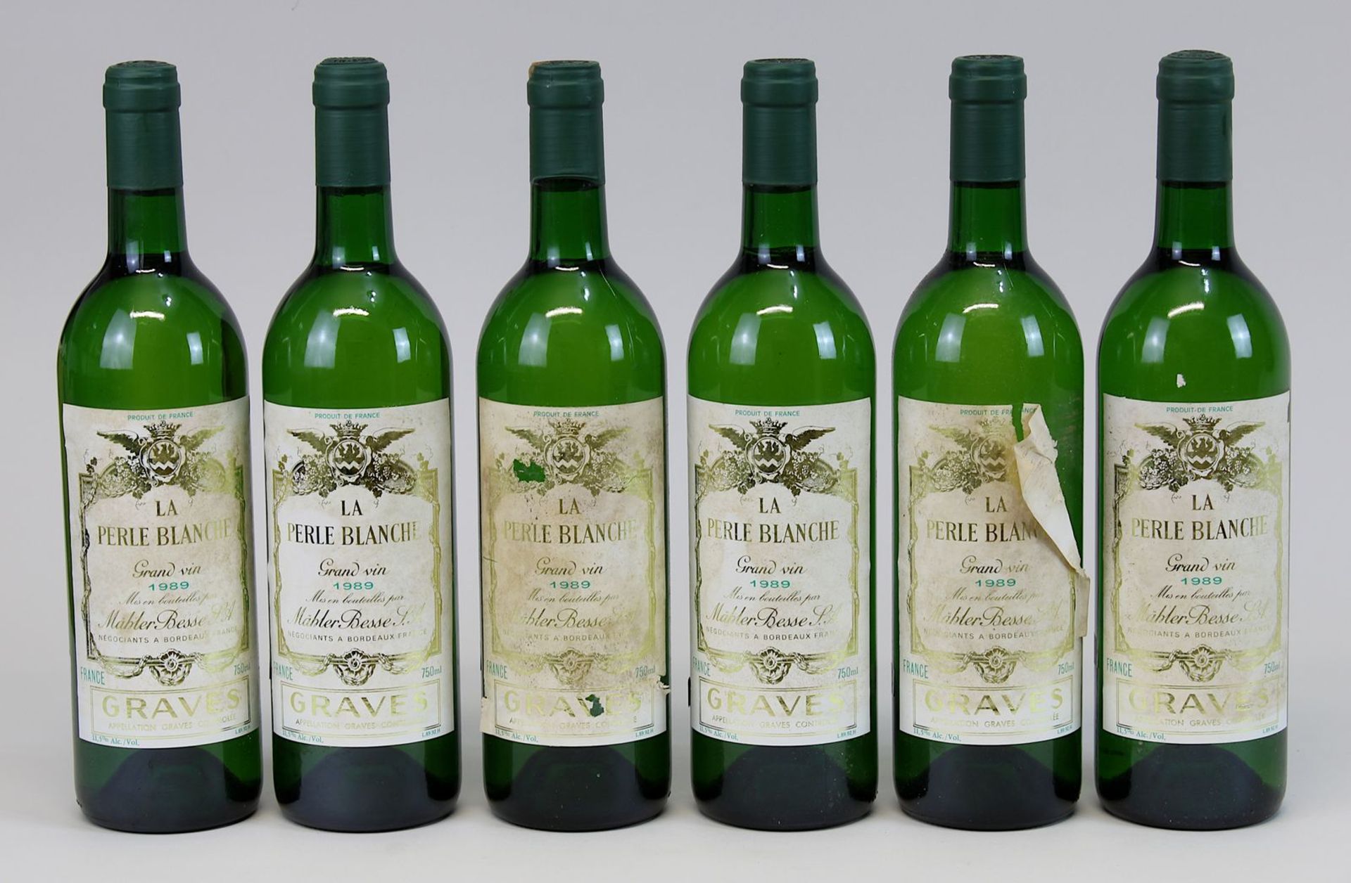6 Flaschen 1989er La Perle Blanche, Mähler Besse S.A., Bordeaux, Graves, Füllhöhe: jeweils