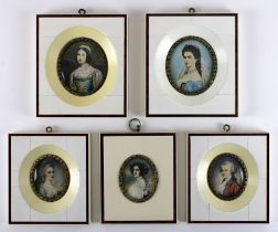 Fünf Miniaturen, 2. H. 20. Jh., Schulterstücke v. Kaiserin Elisabeth v. Österreich, Wolfgang Amadeus