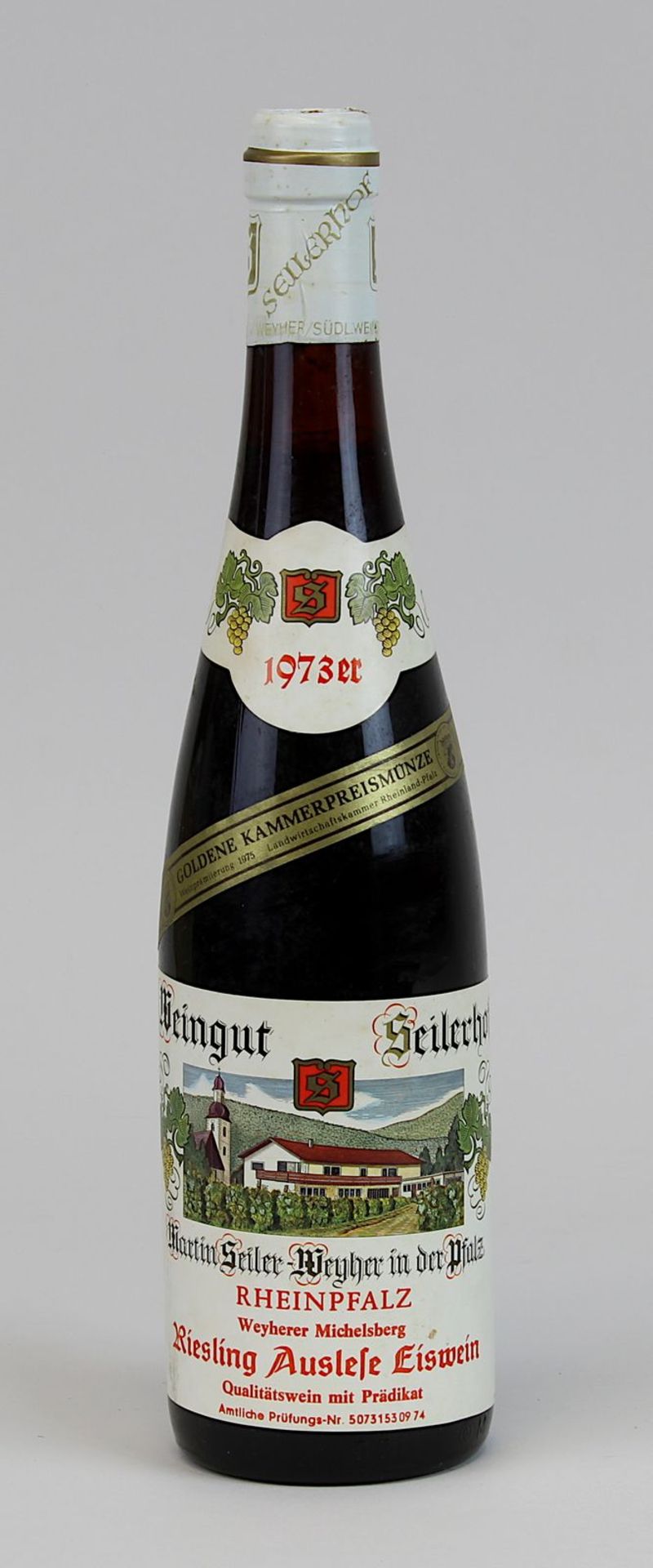 Eine Flasche 1973er Weyherer Michelsberg, Riesling Auslese Eiswein, Weingut Seilerhof Rheinpfalz,