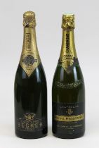 2 Flaschen Champagner: eine Flasche 1964er Champagne Becker, Reims, Brut, Füllhöhe: gute Füllhöhe