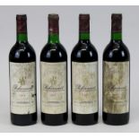 4 Flaschen 1991er Château Champarel, Pecharmant, Bergerac, Füllhöhe: Halsansatz, Etiketten mit