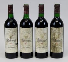 4 Flaschen 1991er Château Champarel, Pecharmant, Bergerac, Füllhöhe: Halsansatz, Etiketten mit