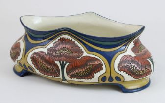 Villeroy & Boch Jugendstil Jardinière aus Chromolith-Keramik, Mettlach 1903, Wandung mit
