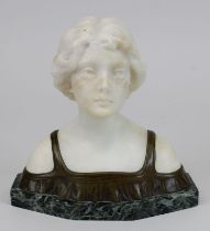 Saul Fanfani (Italien, 1856 - 1919), Frauenbüste "Charme", Alabaster u. Bronze, Marmorsockel, auf
