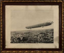 "Le Ballon Zeppelin passant par Strasbourg le 4 Aout 1908", großformatige Lithographie nach einem