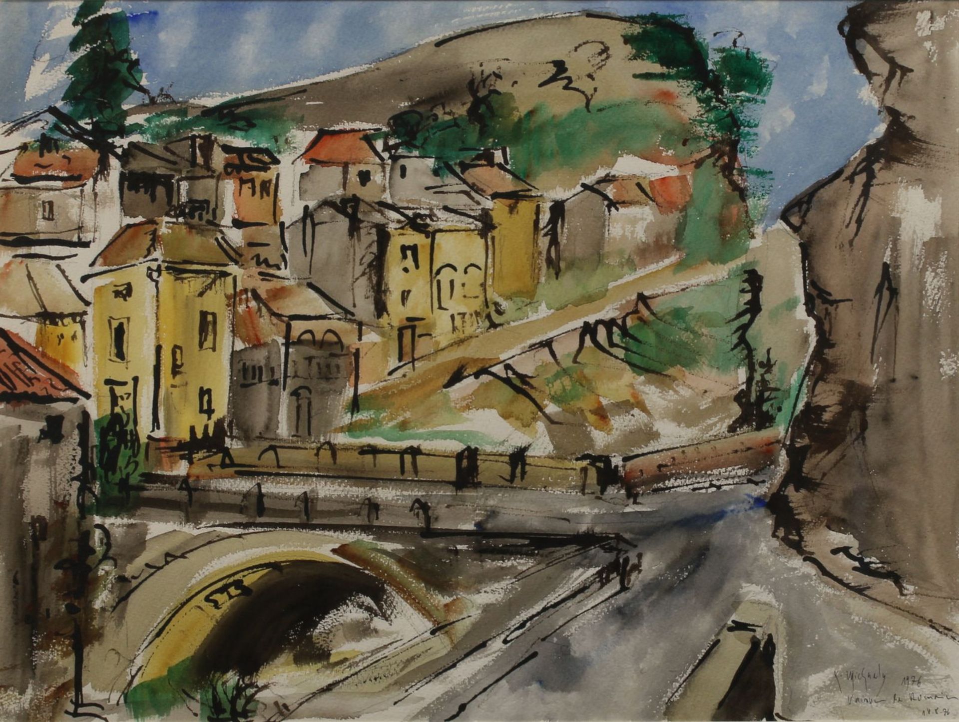 Michaely, Karl (Elversberg 1922 - 2007 Dillingen), "Vaison-la-Romaine", Blick auf die Stadt mit - Bild 2 aus 2