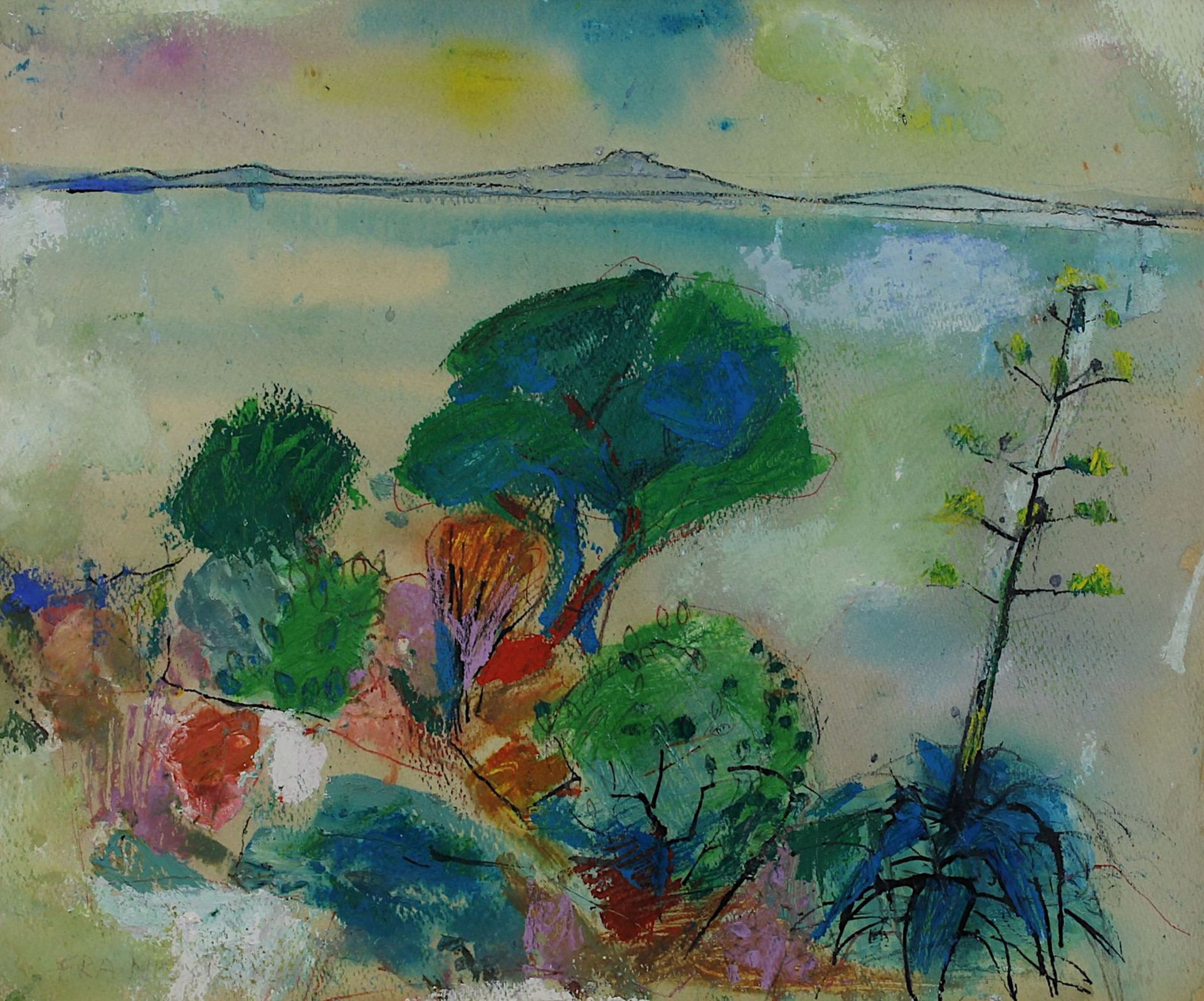 Fram ... (?), Künstler M. 20. Jh., südliche Landschaft mit Agave, Aquarell-Mischtechnik, links - Bild 2 aus 2