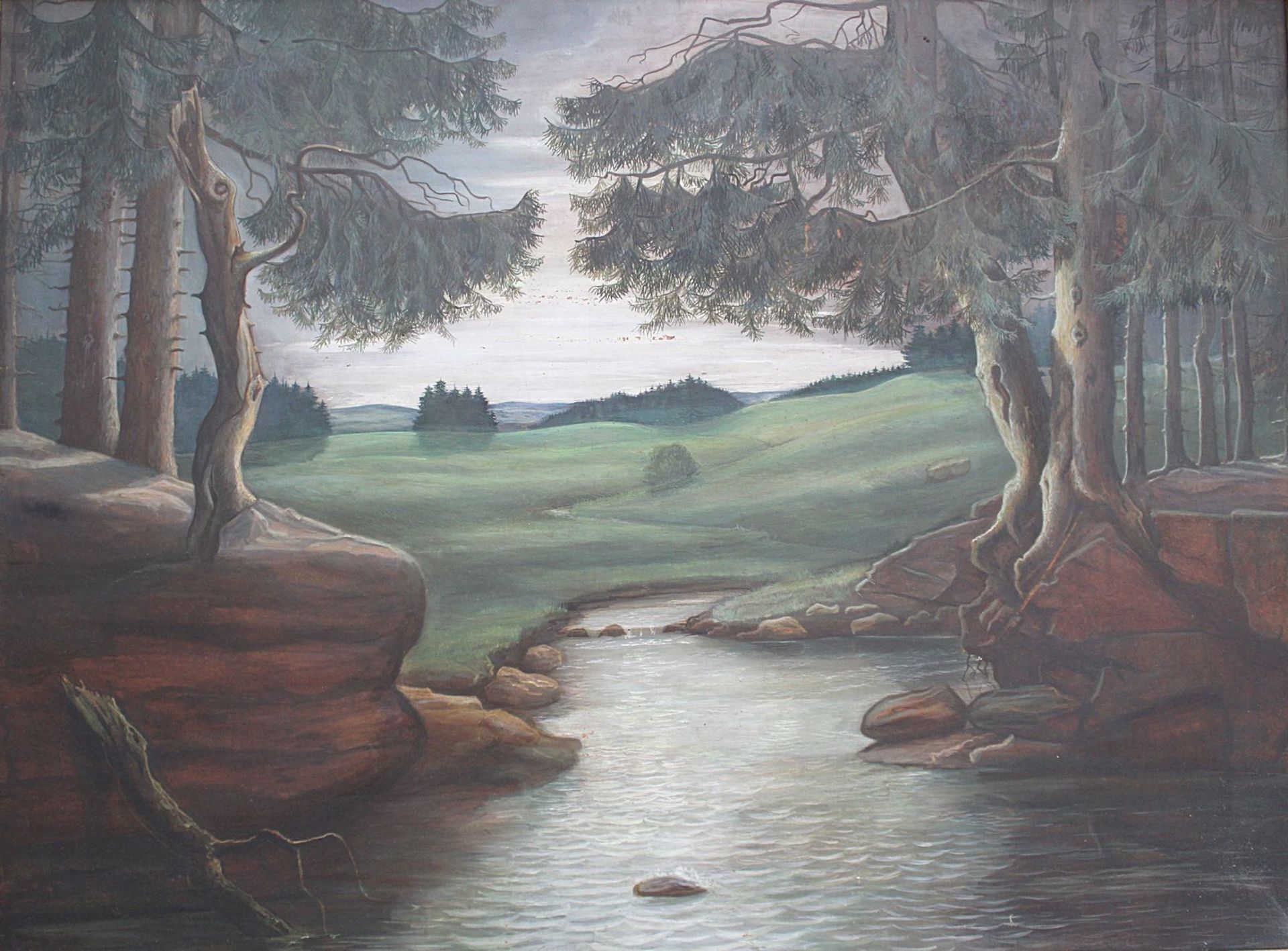 Bentz, Kurt (saarländ. Maler, geb. 1922), Idyllische Waldlandschaft, Öl auf Hartfaserplatte, 80 x
