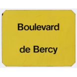 Straßennamenschild des Boulevard de Bercy in Paris, M. 20. Jh., Emaill, gelb mit schwarzem