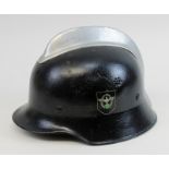 Helm der Feuerschutzpolizei, Deutsches Reich 1933 - 1945, M34, alte Glocke aus Stahl, schwarz
