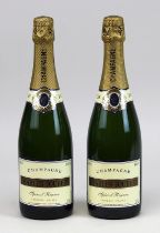 Zwei Flaschen Champagner, 2. H. 20. Jh., Charles Joubert, Spécial Réserve, Brut, Épernay, jeweils