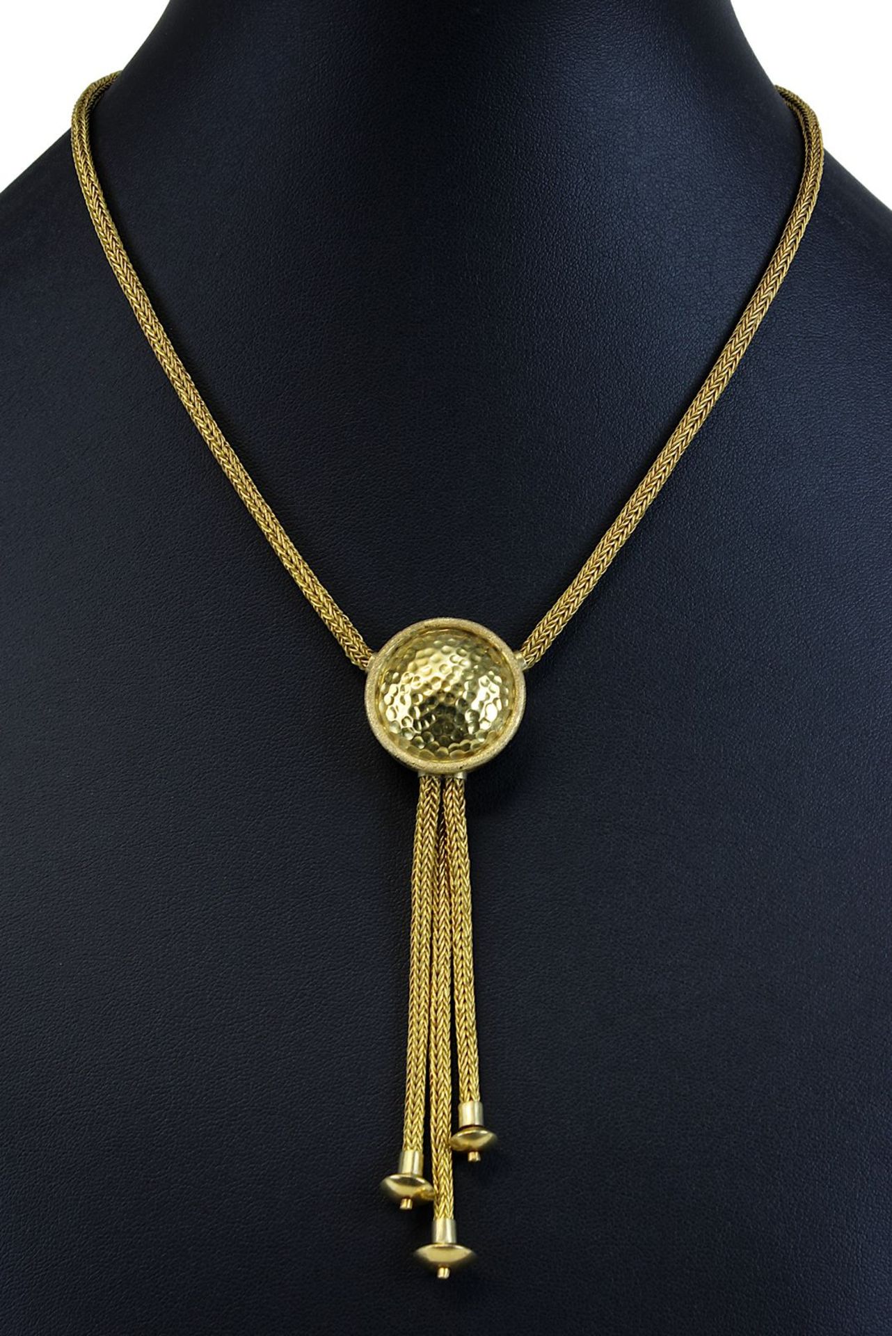 Gelbgold-Collier, Goldschmiedearbeit, gestempelt Handarbeit und 750, Kettenlänge, 44 cm, Gewicht
