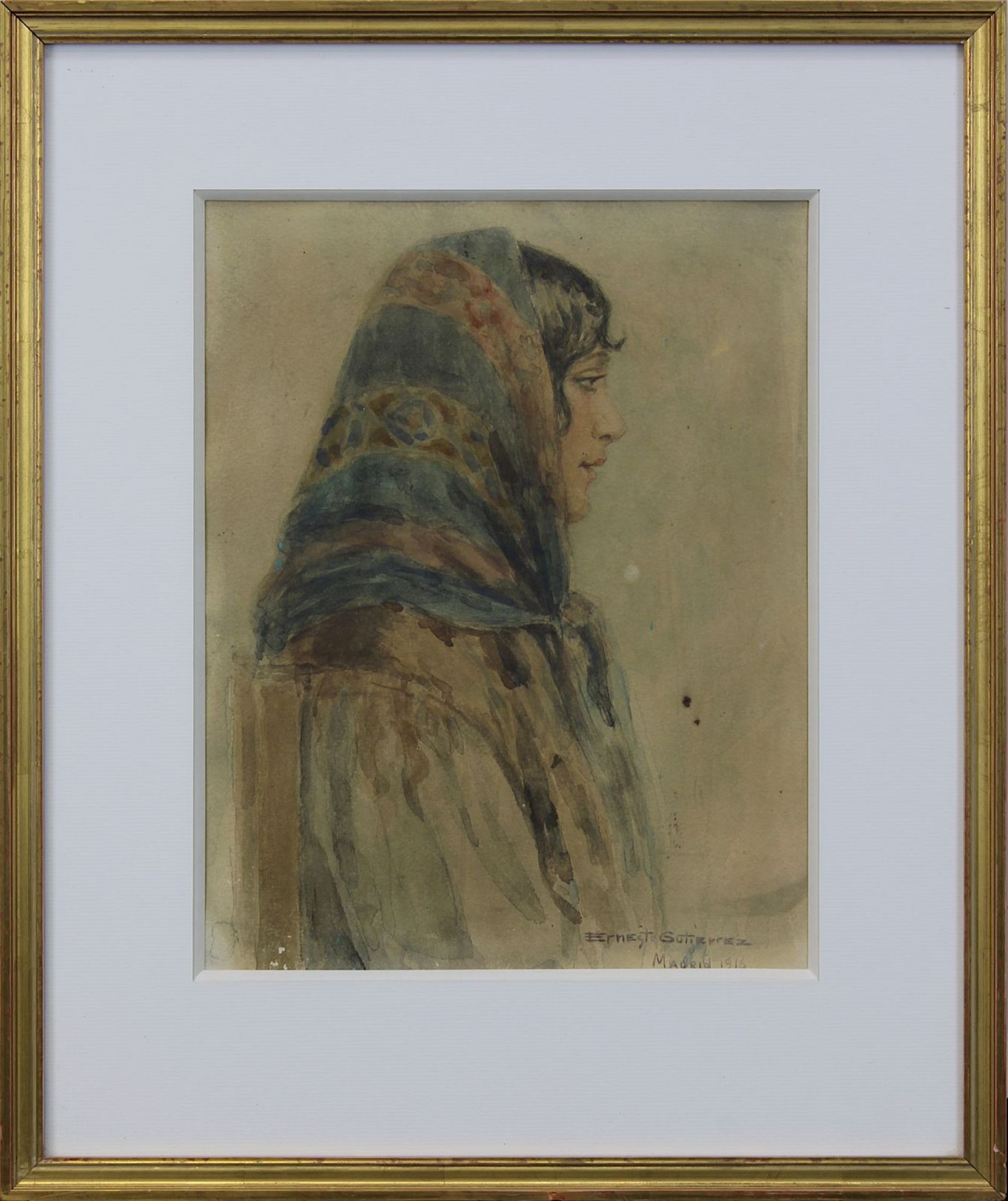 Gutiérrez Hernándes, Ernesto (Spanien 1873 - 1934), katalanisches Mädchen mit Kopftuch, im Profil,