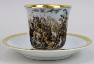 Große Tasse mit Untertasse, Carl Tielsch Altwasser, um 1860, Porzellan, heller Scherben, Tasse mit