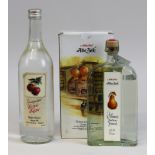 Zwei Flaschen Spirituosen, 2.H.20.Jh., eine Flasche Williams-Birnenbrand, Scheibel, Alte Zeit, im