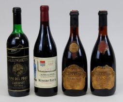 4 Flaschen Rotwein Italien: zwei Flaschen 1980er Barolo, Poderi Scanavino Nuova, Priocca (Piemonte);