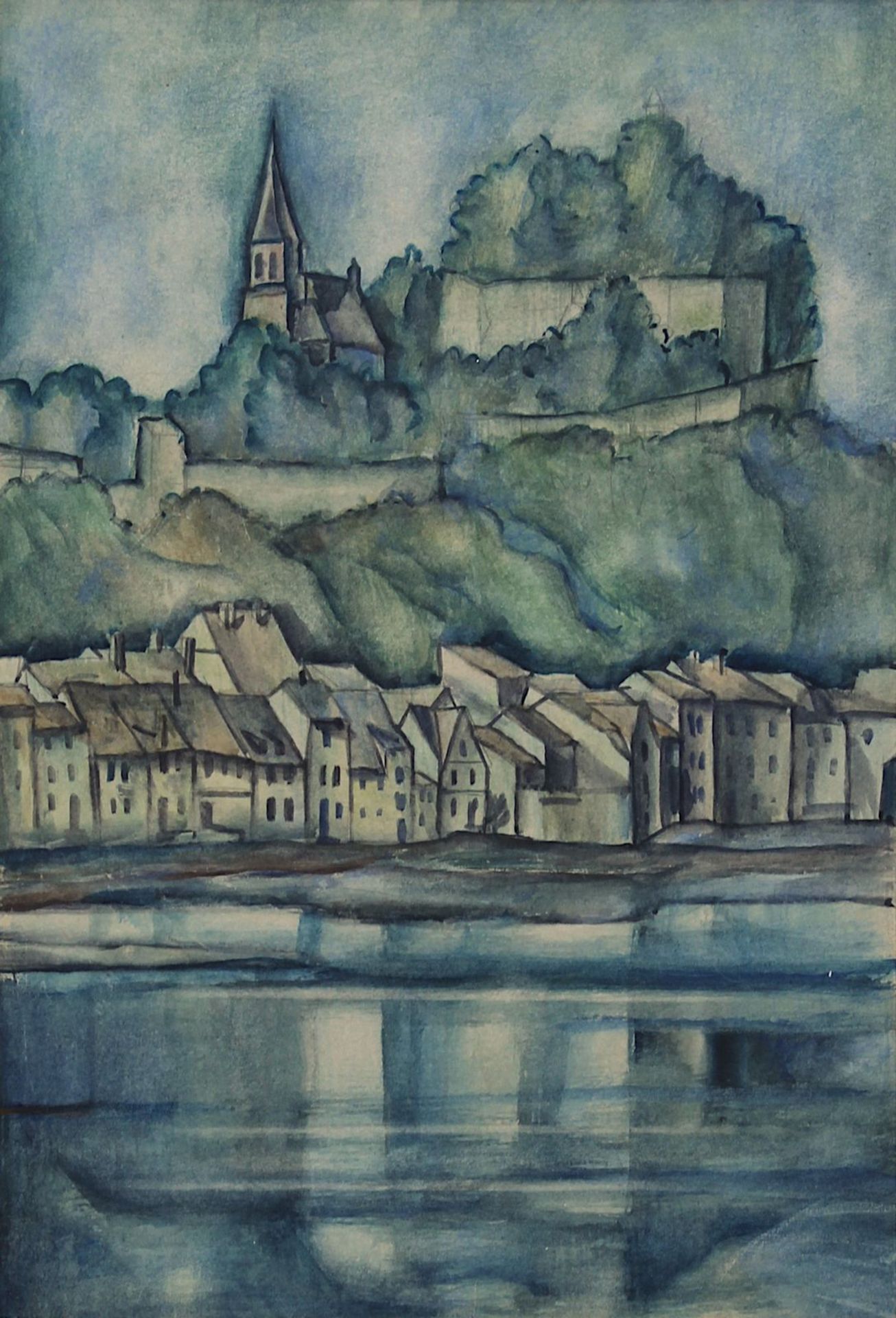 Zepf, Toni (geb. Augsburg 1902), Blick auf Saarburg und die St. Laurentius Kirche, 28 x 19 cm ( - Image 2 of 2