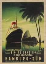 Walter Groth, "Rio de Janeiro - Cap Arcona - Hamburg - Süd", Offset - Poster, ca. 1939, 44 x 31