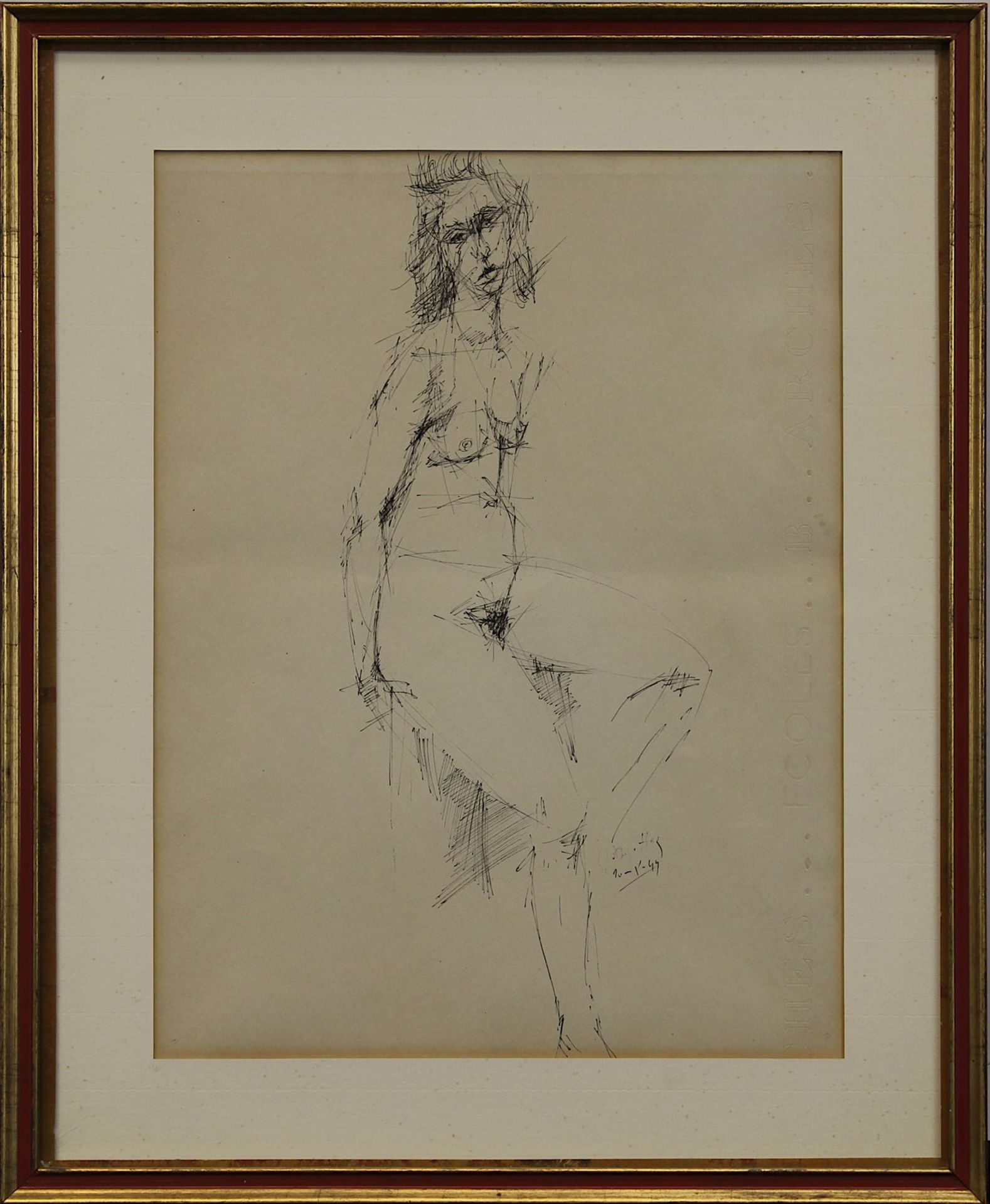 Degottex, Jean (Sathonay-Camp/Rhone 1918 - 1988 Paris), sitzender weiblicher Akt, Tuschzeichnung,
