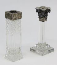 Leuchter und Vase aus 800er Silber und Glas, deutsch Anfang 20. Jh., Leuchter mit Glaskorpus u.