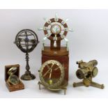 5 nautische Instrumente, neuzeitlich, ein Tischkompass mit Sonnenuhr, bez. "West London", Messing, D