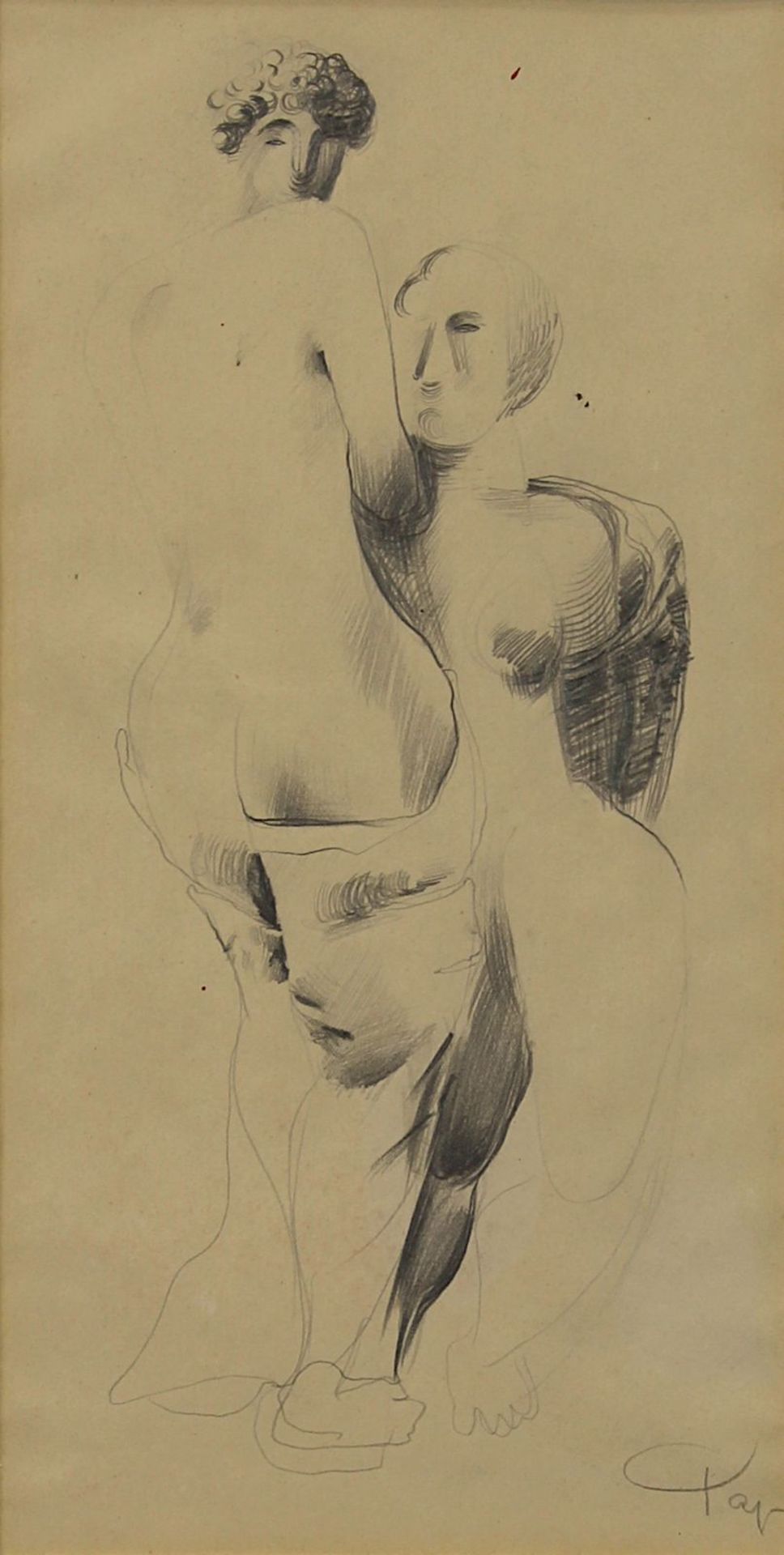 Pap, Gyula (Oroshaza 1899 - 1983 Budapest), attr., 2 weibliche Akte mit Tuch, Studie in Graphit, re. - Bild 2 aus 2