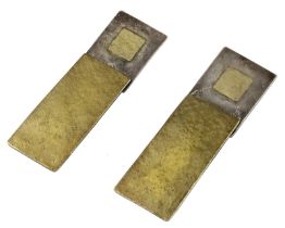 Ohrhänger aus Gold und Silber mit Stecker-Clip-Verschluss, Goldschmiedearbeit, rechteckige Glieder