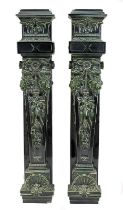 Paar Pilaster aus Keramik, Villeroy & Boch, Dresden um 1890, heller Scherben, florales