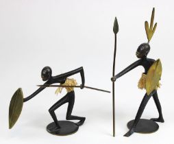 Karl Hagenauer (Wien 1898 - 1956 Wien), 2 afrikanische Kriegerfiguren aus Bronze, Wien 1930-50, im