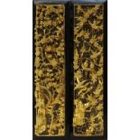 2 chinesische Paneele mit Motiven von Vögeln auf Blütenzweigen, Holz reich geschnitzt und vergoldet,