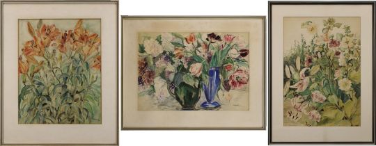 Zimmermann, Anne, deutsche Stillleben-Malerin, 1. H. 20 Jh., 3 Aquarelle: Blumenstillleben mit