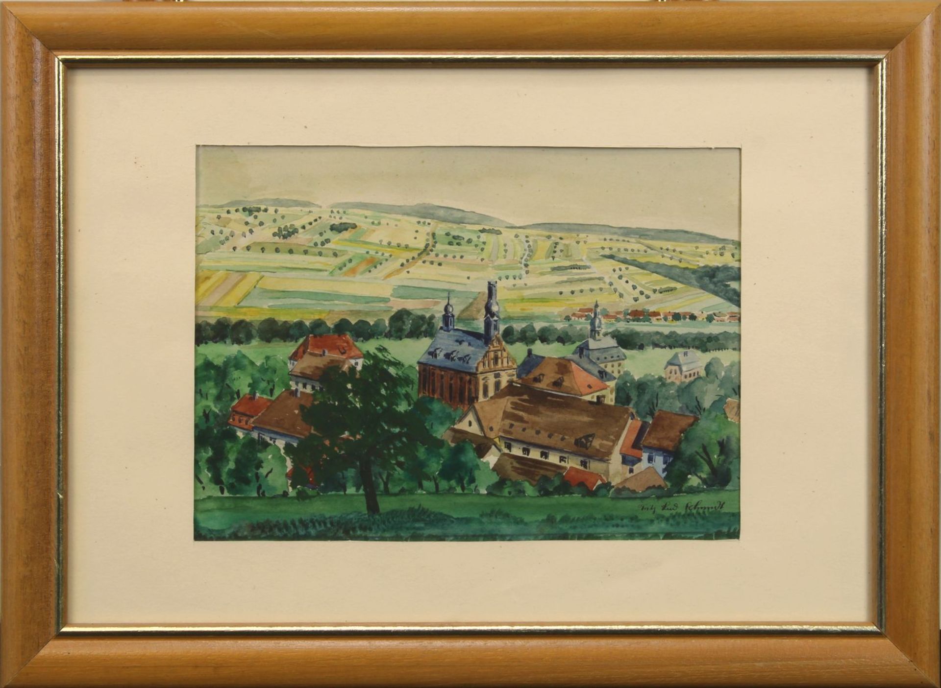 Schmidt, Fritz Ludwig (Saarbrücken 1922 - 2008 Saarbrücken), drei Aquarelle, Ansicht von Homburg mit - Image 3 of 7