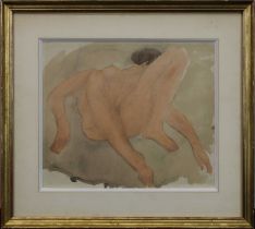 Rodin, Auguste (Paris 1840 - 1917 Meudon) (attr.)., Weiblicher liegender Akt, Aquarell über