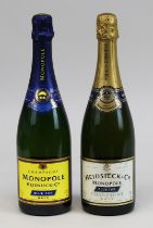 2 Flaschen Champagner, 2. H. 20. Jh.: eine Flasche Champagne Monopole, Heidsieck & Co., Blue Top,